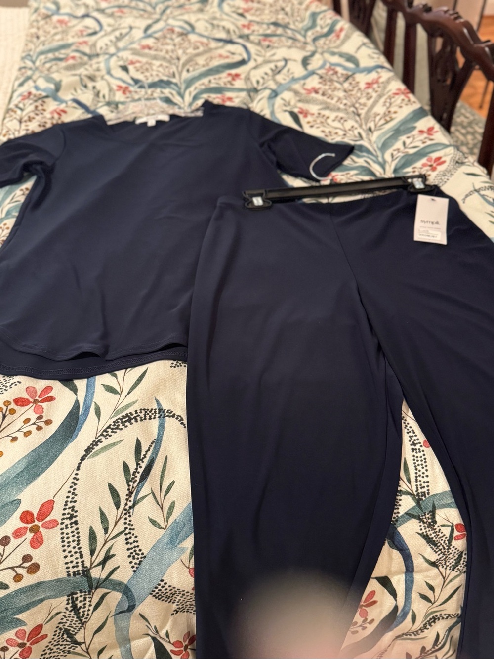 Sympli Navy Short Sleeve Crew Neck Top and pant set.